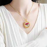 Hefestus Birth Flower Necklaces for Women,June Month Real Pressed Rose Flower Necklace,Boho-Style Personalized Jewelry,Handmade Floral Pendant,Thoughtful Gift for Christmas,Birthday|18" (Gold)