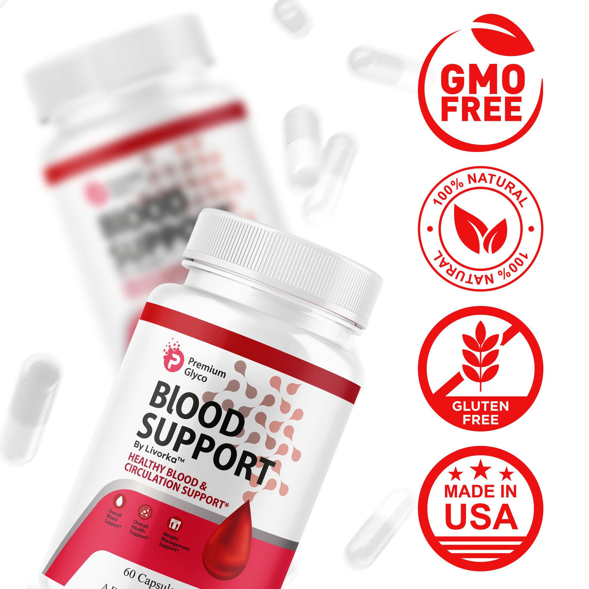 Premium Glyco Capsules - Official PremiumGlyco Advanced Blood Support, Natural Premium Glycol Pills Maximum Strength Health & Wellness Multivitamin Supplement, 60 Capsules for 1 Month