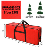 HOMEST Christmas Tree Storage Bag, Fits for 6/7.5 ft Xmas Artificials, Zippered Box with Reinforced Carrying Handles and Wheels, Red (Bag Only)