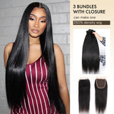 Human Hair Bundles with Closure Straight(22 24 26+20,Free Part) Closure with 3 Bundles Brazilian Virgin Hair 16A Extensions with Pre Plucked with Baby Hair 4X4 HD Lace Closure Natural Black Color