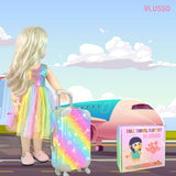 19Pcs 18 inch Girl Doll Accessories Case Luggage Travel Play Set with Clothes Camera Travel Pillow Bag Dress Glasses Stuff Fit 18 inch Doll Christmas Birthday Gift