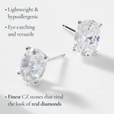 NADRI Oval CZ Stud Earrings, Rhodium Plated