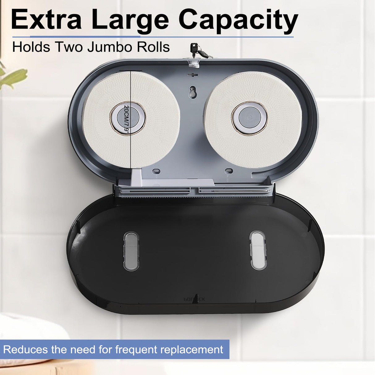 Commercial Twin Jumbo Toilet Tissue Dispenser, 9” Double Toilet Paper Roll Holder Wall Mount, Industrial Tissue Dispenser with Key Lock,Tissue Holder with Dual Dispenser for Bathroom,Office,School