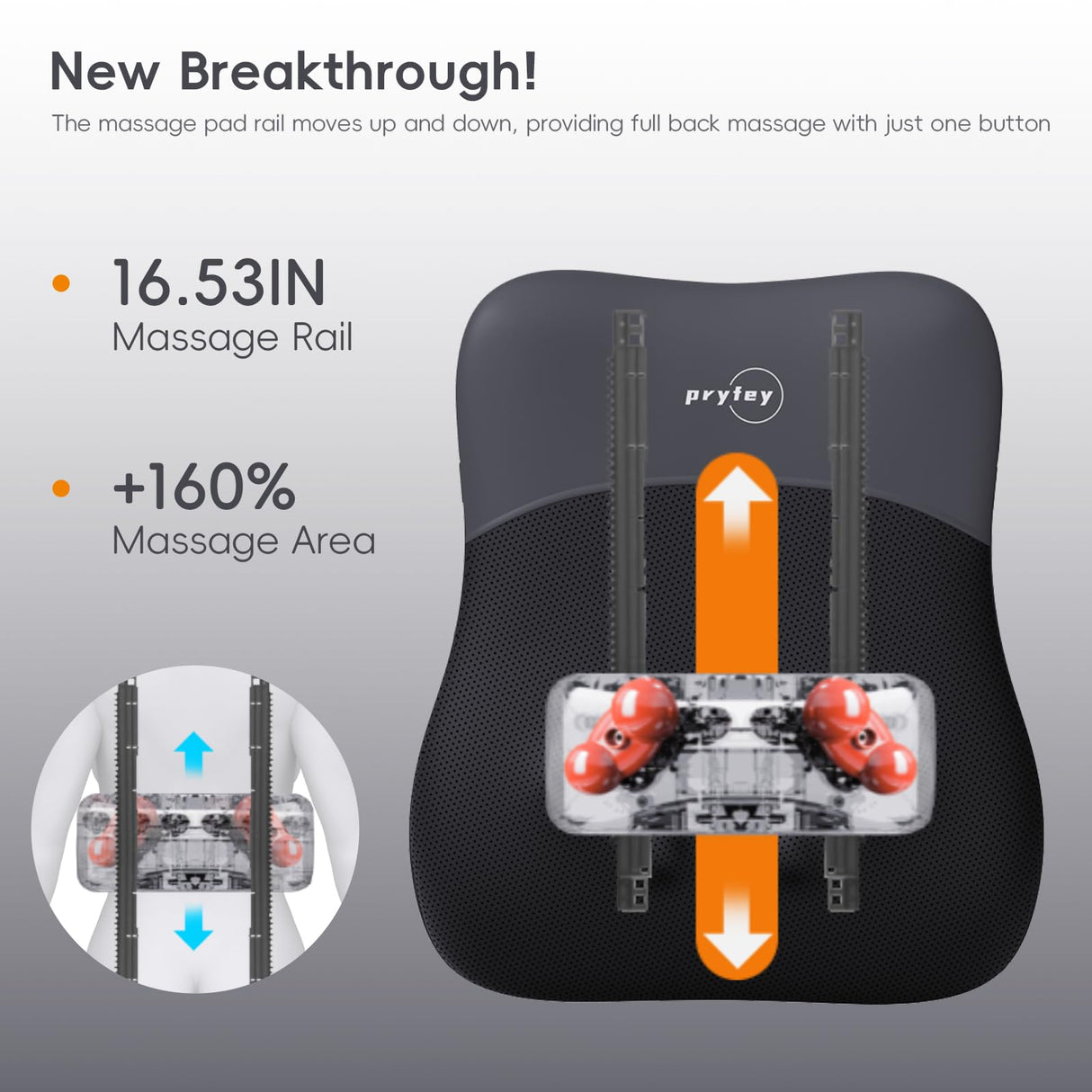 pryfey Back-Massager, Rolling Up and Down Back Massager with Heat 4D Kneading & Red Light Therapy for Pain Relief Deep Tissue, Ultrathin Shoulder Massager Gift for Women Mother's Day Father's Day