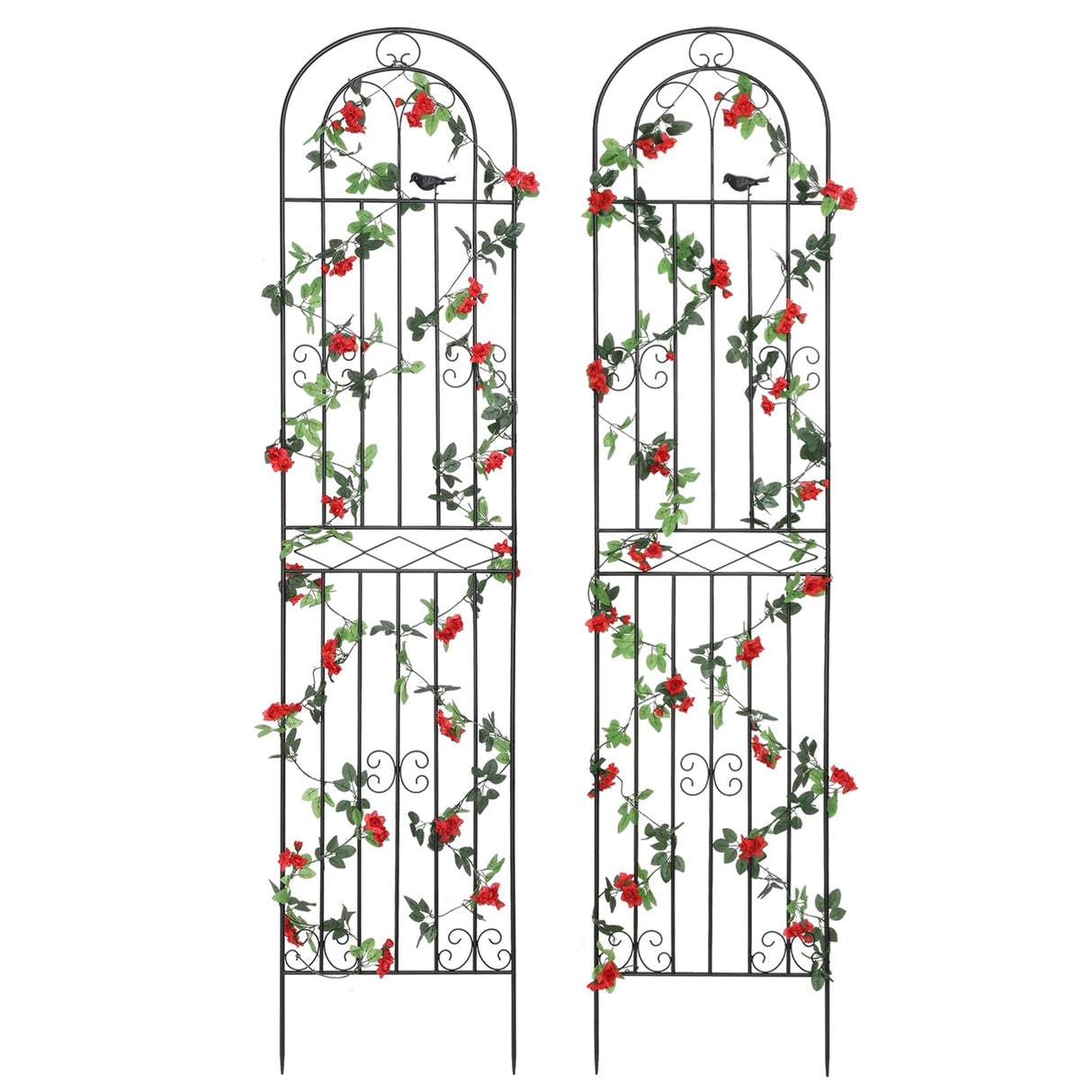 Macteyia 2 Pack 86.7" H x 19.7" W Metal Garden Trellis with Black Coating, Wire Lattice Grid Panel for Climbing Plants Outdoor Roses Vine Cucumbers Vegetables Flower Support (86.7" H, 2 Pack)