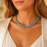 Sheplus 925 Sterling Silver Genuine Turquoise Beaded Necklace for Women