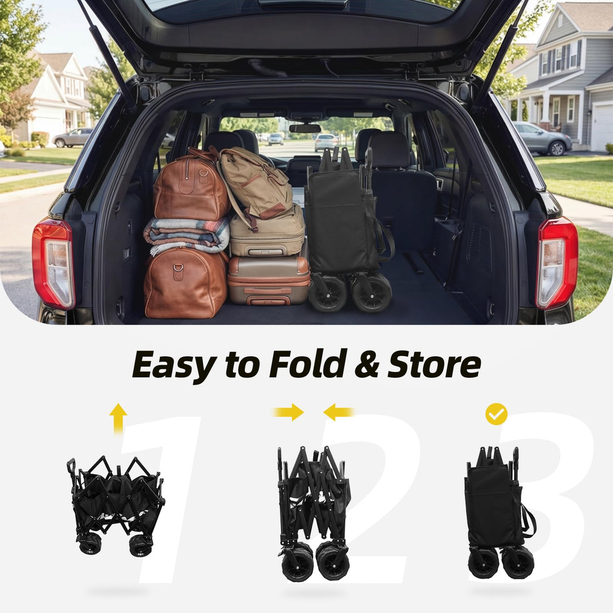EchoSmile Wagons Carts Foldable Heavy Duty with 400Lbs Wt, 200L Cap, Black