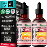 Vitamin B12 & B6 Liquid Drops – Sublingual B-Complex with 5000 mcg Methylcobalamin – Daily Nutritional Support (2 Pack)