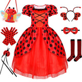 Ladybug Costume Lady Bug Costumes for Girls Halloween Costumes for Kids Toddler Costume Ladybug Dress Ladybird Dress Up for Birthday Christmas 7-8 Years