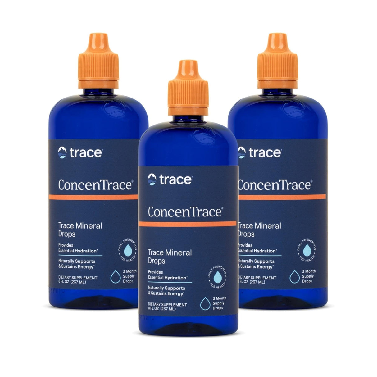 Trace Minerals ConcenTrace Drops | Full Spectrum Minerals | Ionic Liquid Magnesium, Chloride, Potassium | Low Sodium | Energy, Electrolytes, Hydration | 288 Day Supply, 8 fl oz (Pack of 3)