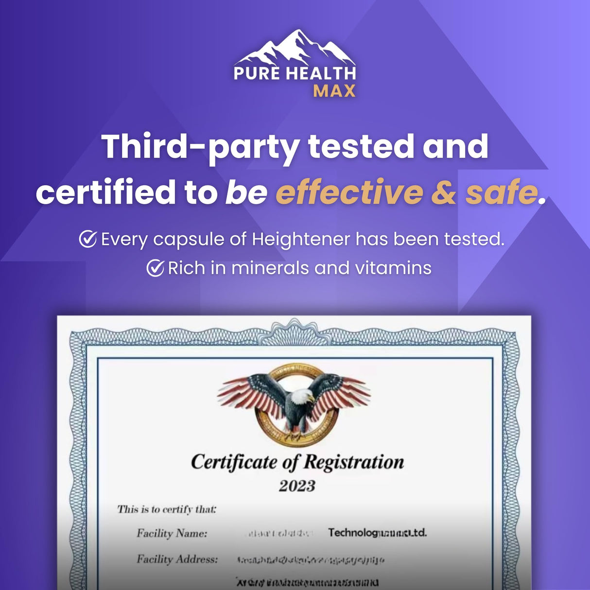 Heightener - Natural Height Growth Supplement for Kids, Teens and Adults to Increase Bone Strength and Grow Taller | Height Maximizer Pills with L-Arginine, Calcium & Zinc | 60 Capsules