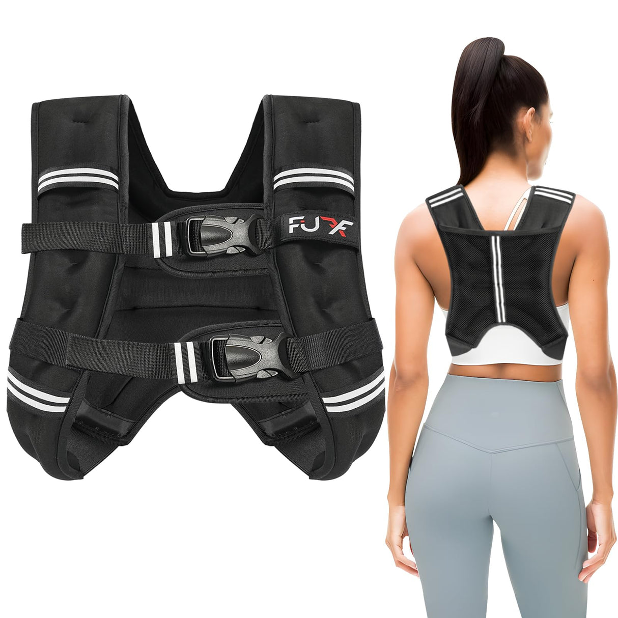 FUFF Weighted Vest 20lb Weights with Reflective Stripe, Weighted Vest for Men Women Strength Training Running Walking Jogging