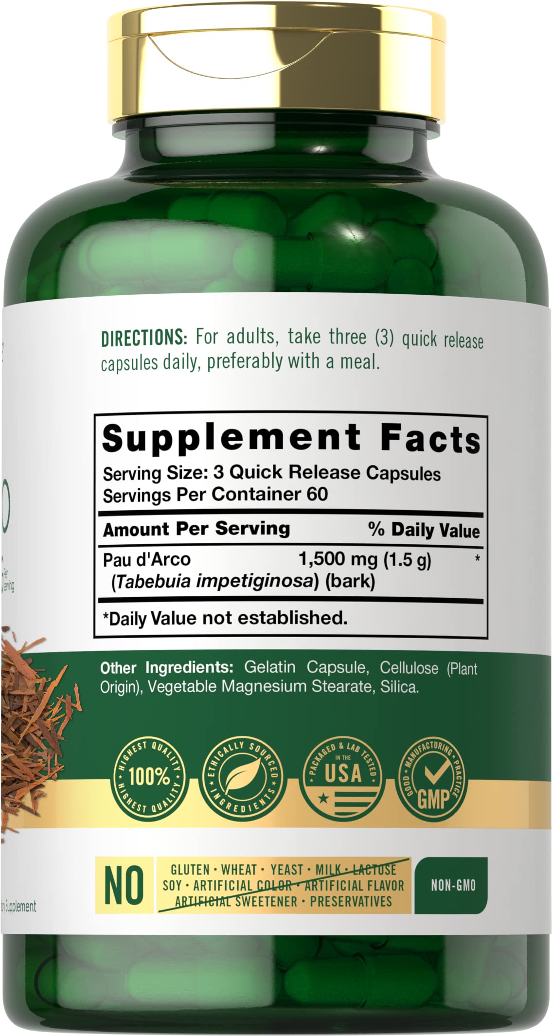 Carlyle PAU D'Arco Capsules | 1500mg | 180 Count | Non-GMO, Gluten Free | Herbal Supplement