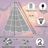 Halloween Spider Web Lights 550 LED Lighted Spider Web 16.4Ft Giant Halloween Decorations Light up with 8 Lighting Modes Waterproof & Timer for Indoor Outdoor House Haunted Yard Decor, Purple & Orange