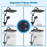 Hibbent cUPC Certified 13'' Shower Head Combo, High Pressure 5 Spray Rainfall Showerhead, 10 Spray Mode Handheld, All Metal Easy Reach 4-way Diverter Arm with Pause Mode, 71'' Hose and Holder, Black