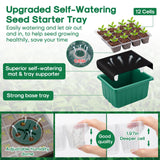BlumWay Self-Watering Seed Starter Tray Kit with Grow Light and Humidity Dome,3 Color Growing Light,5-Pack 60-Cell Plant Seedling Tray,Reusable Plastic Germination Trays,Timed Light Plant Starter Set