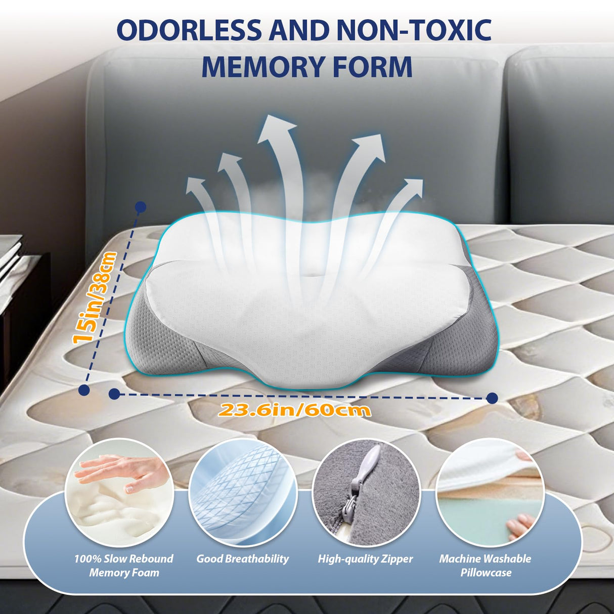 Cervical Pillow for Neck and Shoulder, Adjustable Side Sleeper Pillows for Adults, Ergonomic Neck Support Pillow, Contour Memory Foam Pillows Pain Relief for Side Back Stomach Sleepers