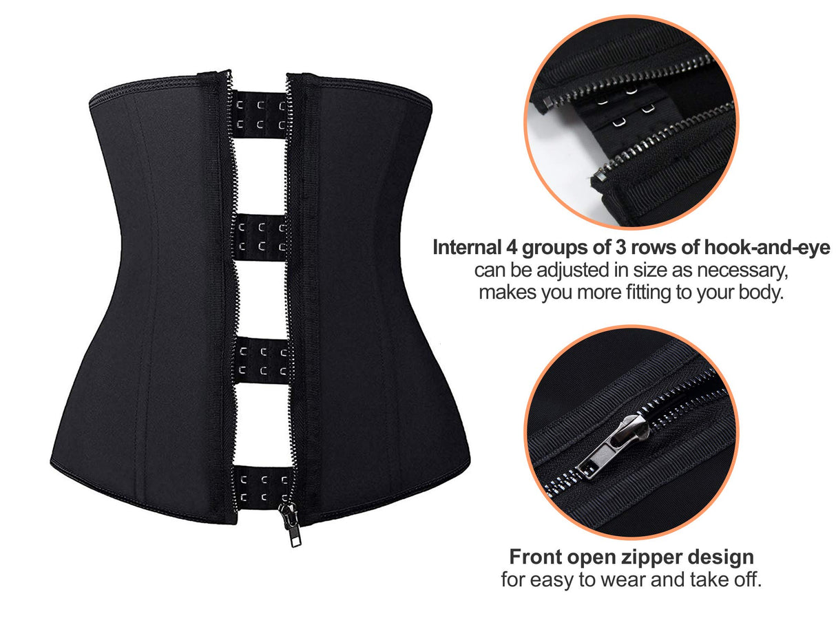 YIANNA Latex Waist Trainer for Women Tummy Control Zipper Underbust Waist Cincher Corset Hourglass Body Shaper Sport Girdle, YA2219-Black-M