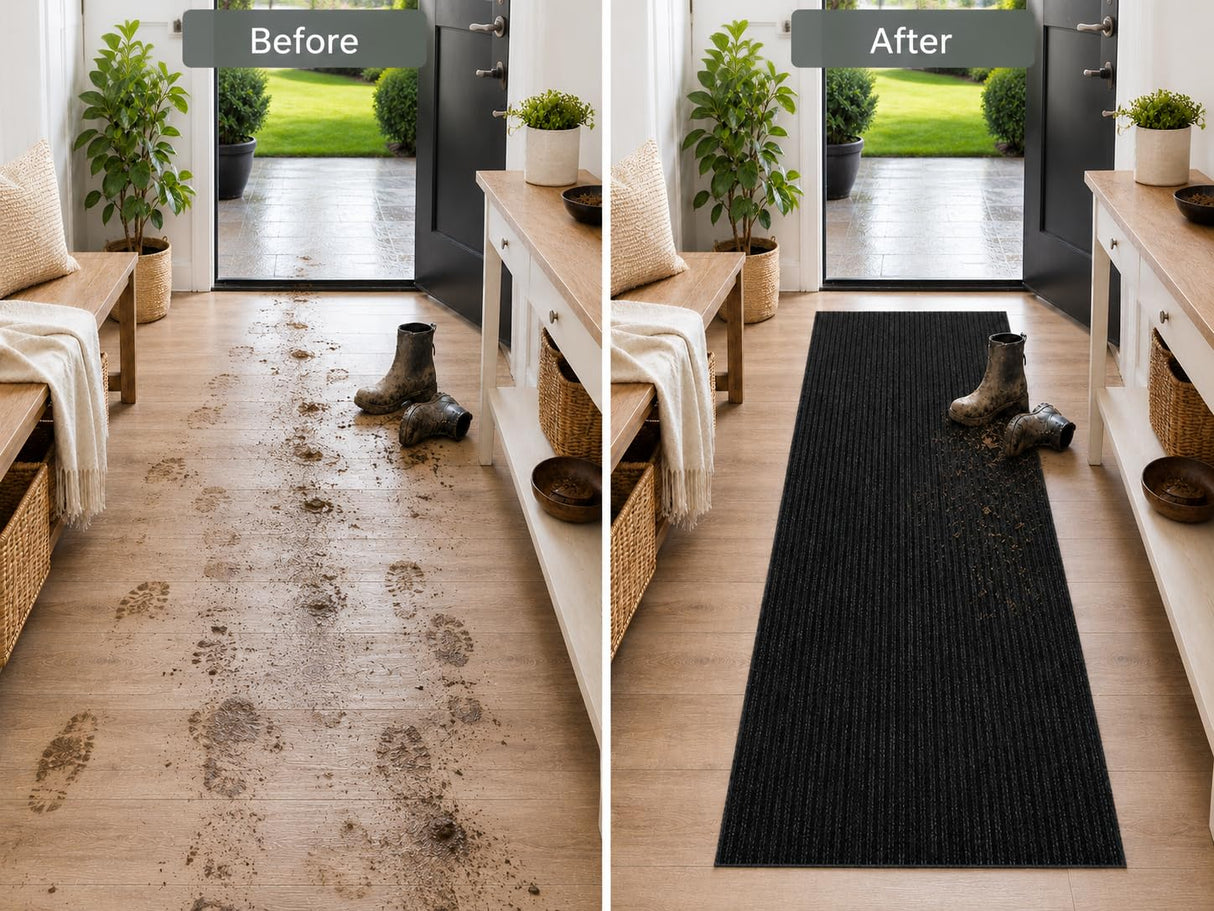 Ottomanson Hallway Runner Rug 2' x 6' Durable Non-Slip Mat with Scraper Pile for Indoor & Outdoor Use - Ideal for Kitchen, Entryway, Patio & Garage - High-Traffic Carpet, Black