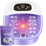 Foot Spa Bath Massager with Heat Bubbles and Vibration Massage and Jets, 16 OZ Calming Lavender Foot Soak Epsom Salt, Koenvenden Foot Soaker With Red Light, 22 Massage Rollers, Adjustable Temp -Purple