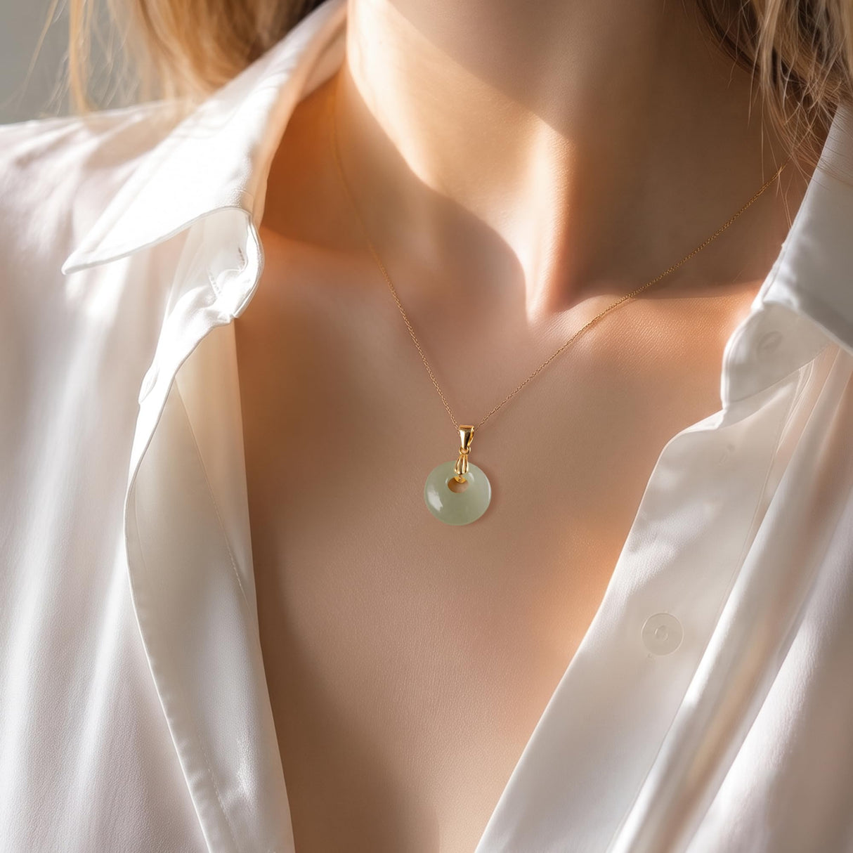 keenove 925 Silver Real Jade Necklace, Green Circle Pendant 14k Gold Plated