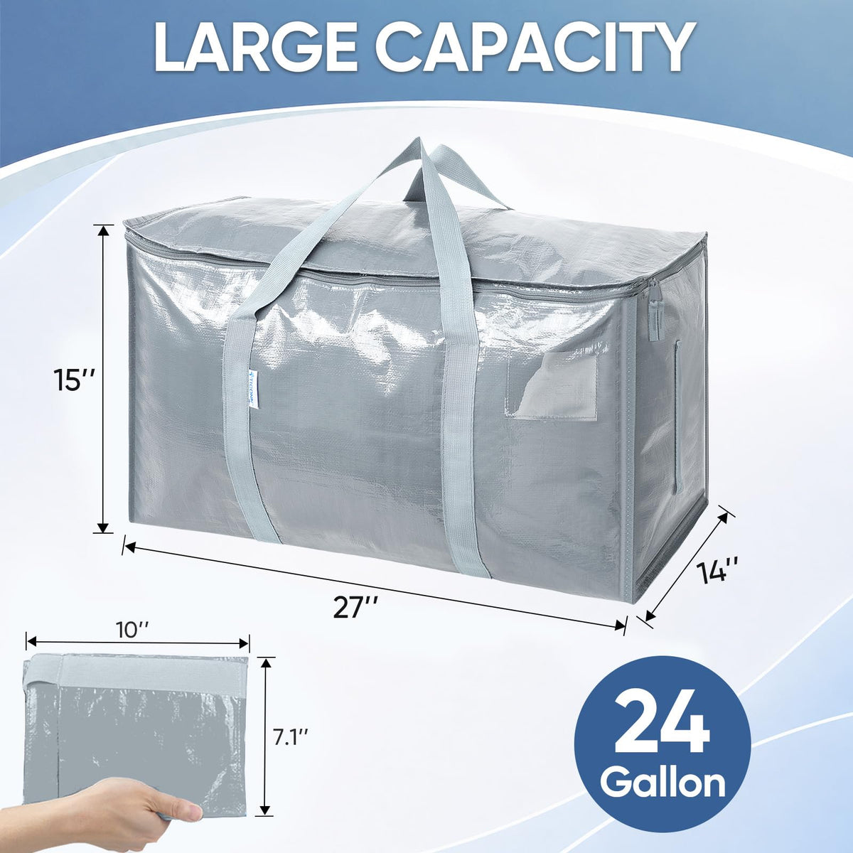 TICONN 6 Pack Extra Large Moving Bags Heavy Duty with Zippers & Carrying Handles, Durable Storage Bags Moving Boxes for Closet Organizers and Storage (6 Pack, Light Grey)