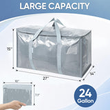 TICONN 6 Pack Extra Large Moving Bags Heavy Duty with Zippers & Carrying Handles, Durable Storage Bags Moving Boxes for Closet Organizers and Storage (6 Pack, Light Grey)