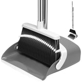 NACENA Broom and Dustpan Set, 52-in Long Adjustable Handle Broom Dustpan Combo with Dustpan Teeth to Automatically Clean Hair Suitable for Home Kitchen Office Hall Floor(Grey&White)