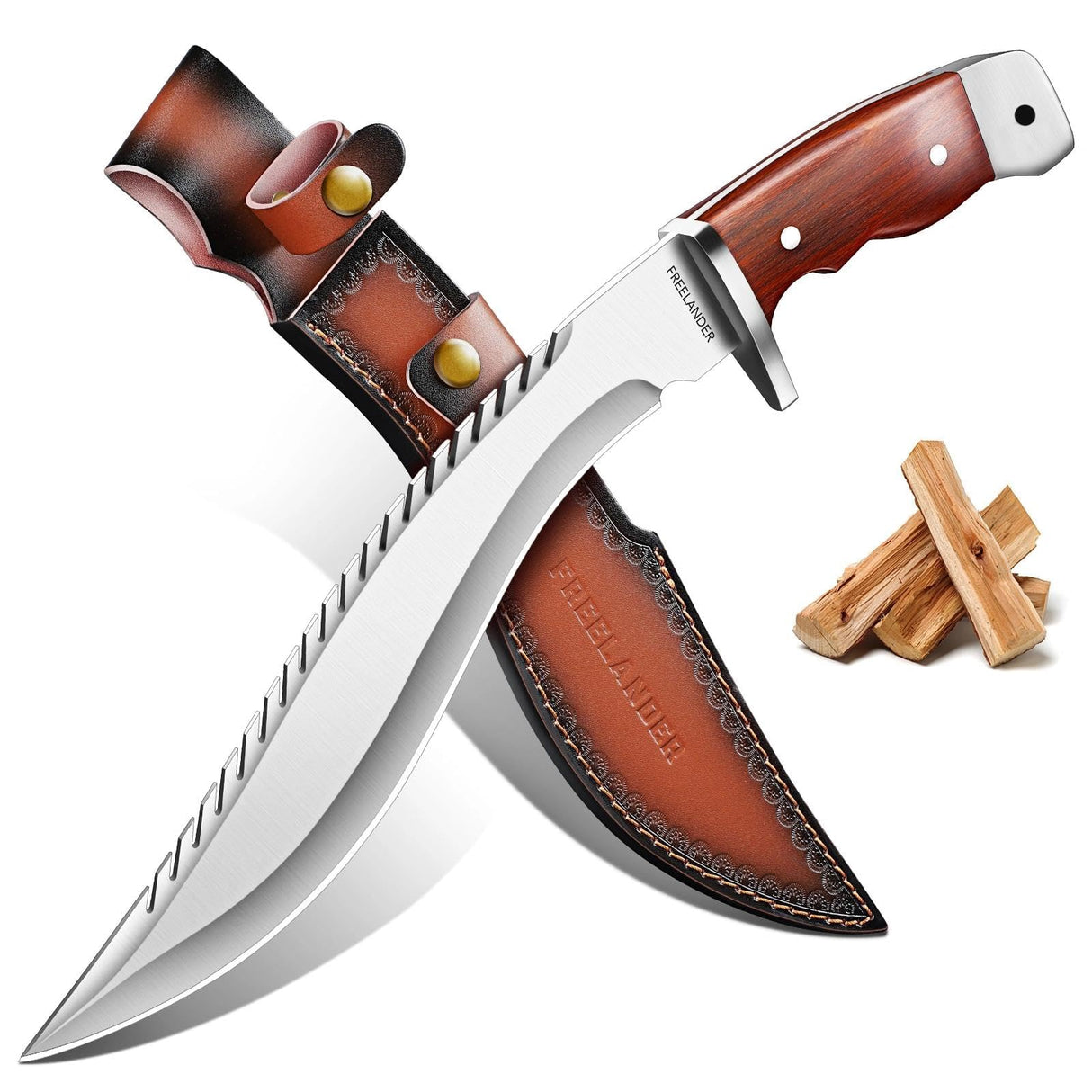 Freelander Full Tang Kukri Machete Knife with Leather Sheath for Yard Work