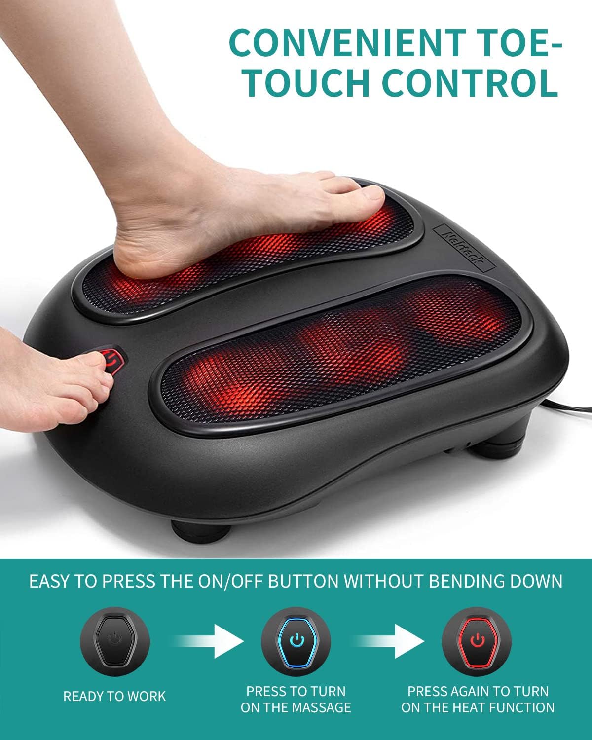 Nekteck Foot Massager with Heat, Shiatsu Heated Electric Kneading Foot Massager Machine for Neuropathy, Plantar Fasciitis, Feet Massage for Pain Relief, Circulation, Christmas Gifts for Man Woman Her