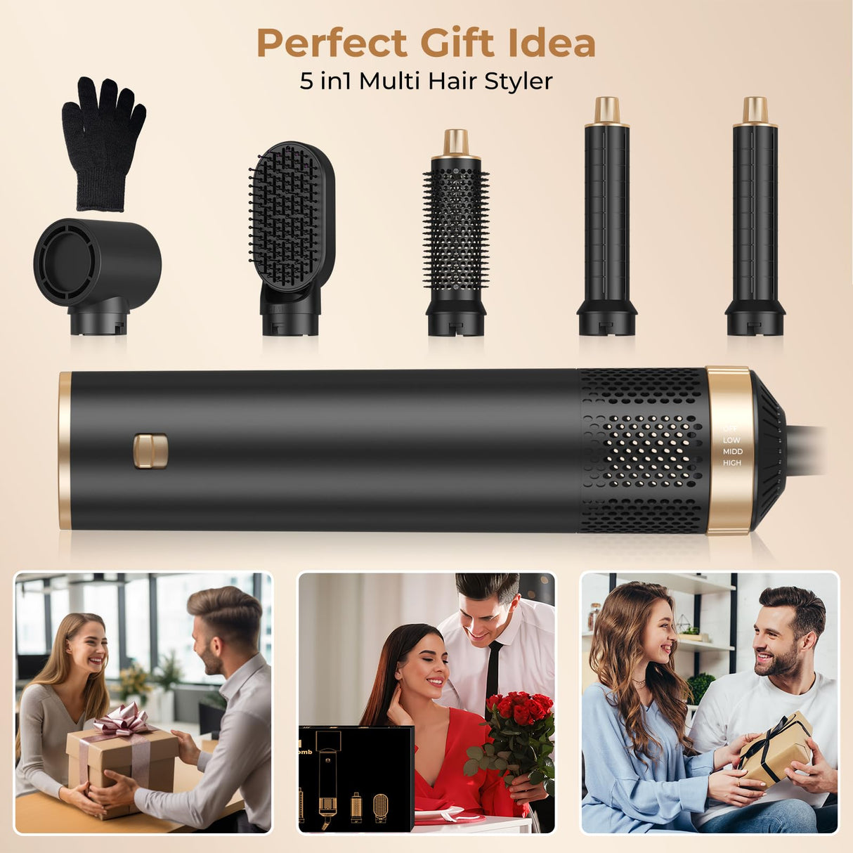 Blow Dryer Brush 5 in 1, Negative Ion Hair Dryer Brush Set Air Styler Curling Wrap Air Curler, Upgrade Hot Air Brush Curling Iron Hair Styling Tools As A Gift for Straight/Curl/Drying/Smoothing