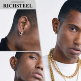 Richsteel Silver Hoop Earrings for Men, Stainless Steel Punk Spike Earrings