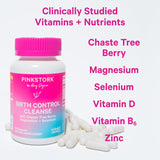 Pink Stork Birth Control Cleanse to Support Hormone Balance, with Chaste Tree Berry (Vitex), Magnesium, and Selenium, Period Support for Conception, Fertility Supplements for Women - 60 Capsules