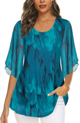 Ninedaily Blouses for Women Business Casual,Summer Short Sleeve Outfits Tops Office Work Blouse Elegant Clothes Formal 2025 Cruise Wear for Women Christmas Holiday Beach Vacation Shirts Tunic Blue XL