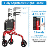 Planetwalk Premium 3 Wheel Rollator Walker for Seniors - Ultra Lightweight Foldable Walker for Elderly, Aluminum Three Wheel Mobility Aid, Brilliant Red