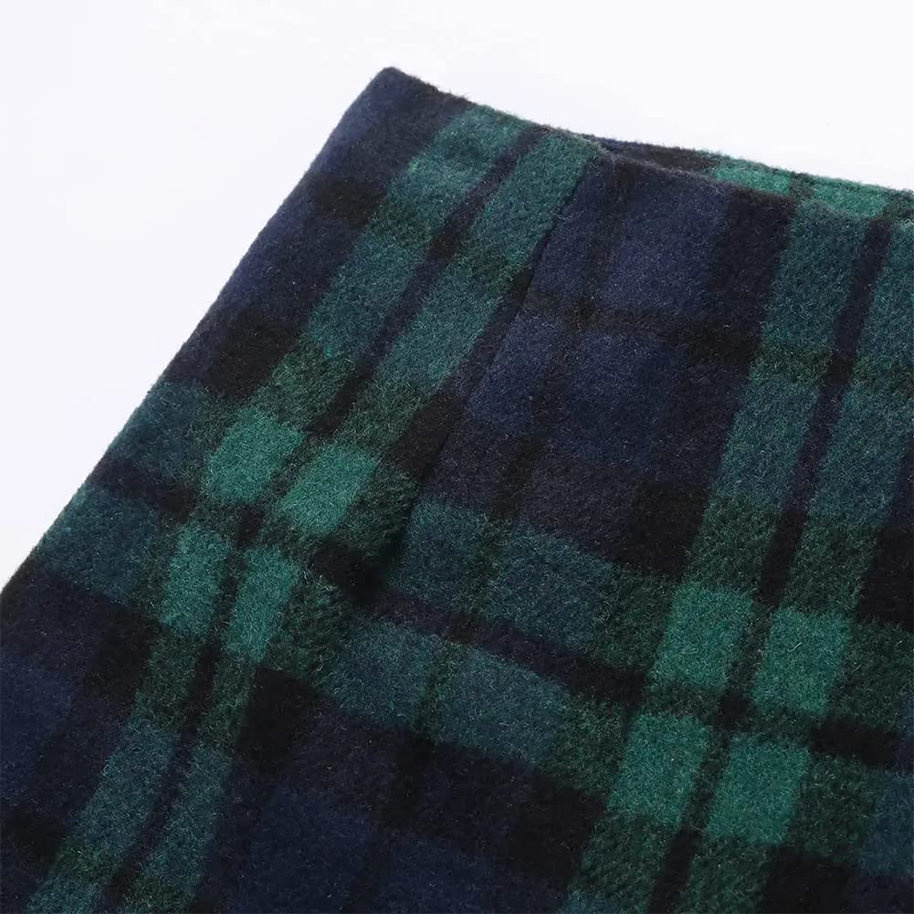 Kinghua Green Plaid Skirt Christmas Dresses for Women 2025 Winter Clothes Outfits Wool Tartan Flannel Tweed Mini Skirt (Green, L)