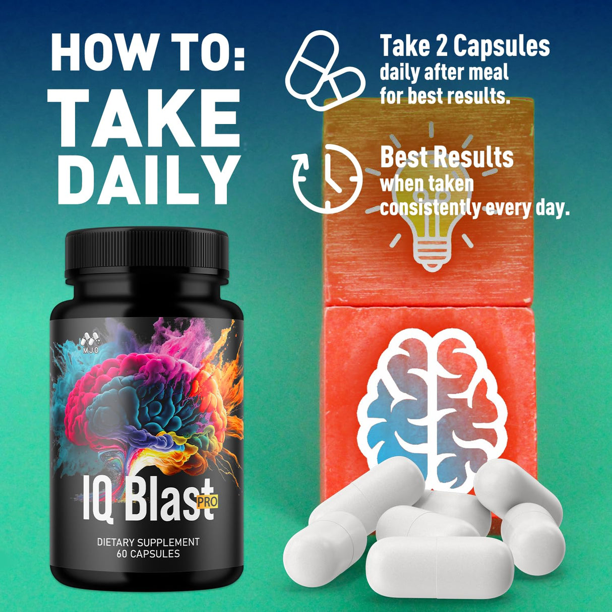 (3 Pack) IQ Blast Pro Capsules, IQ Blast Pro Official Capsules with All Natural Ingredients, IQBlast Advanced Brain Formula Multivitamin Health & Wellness Pills, Max Strength Supplement (180 Count)