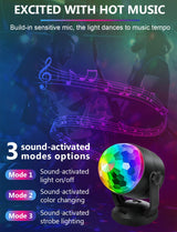 Luditek 2-Pack Portable Sound Activated Party Lights Indoor, Battery Powered/USB Dj Disco Ball Strobe Lights for Car Room, Adults Gifts, New Years Eve Party Supplies 2025 Christmas Decorations