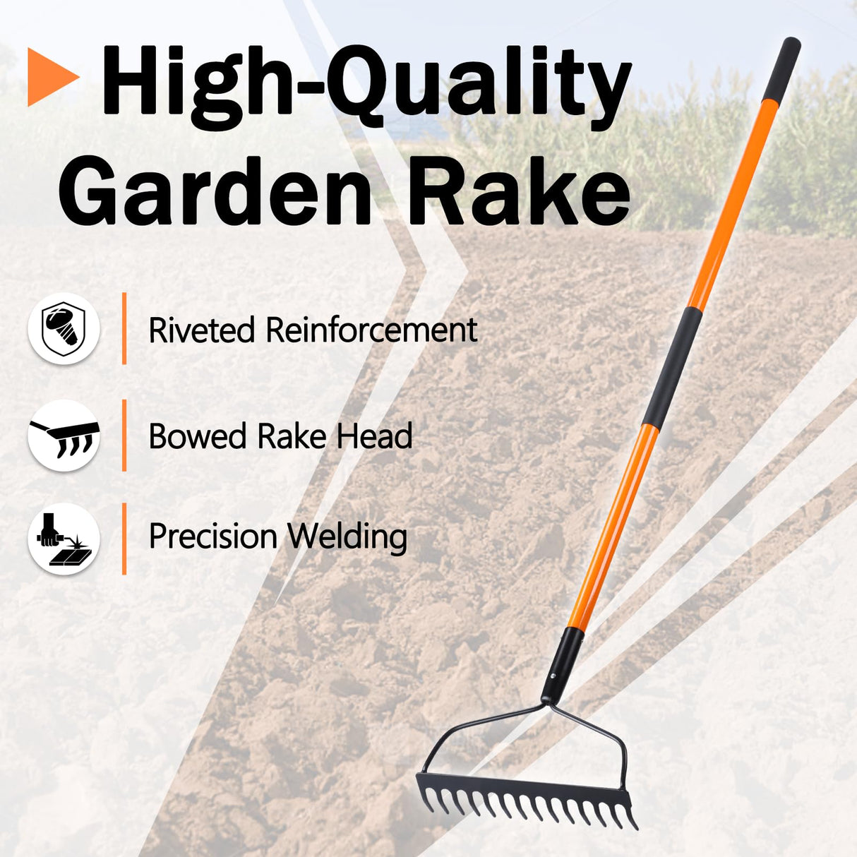 Nohovu Garden Rake - 14 Tine Heavy Duty Rake with 58 Inch Fiberglass Handle