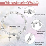 Taiyin 12 Pcs Rosary Bracelet Bulk with Mesh Bags, White Religious Rosary Bead Bracelet Catholic Bracelets, Baptism First Communion Gifts for Women (Silver)