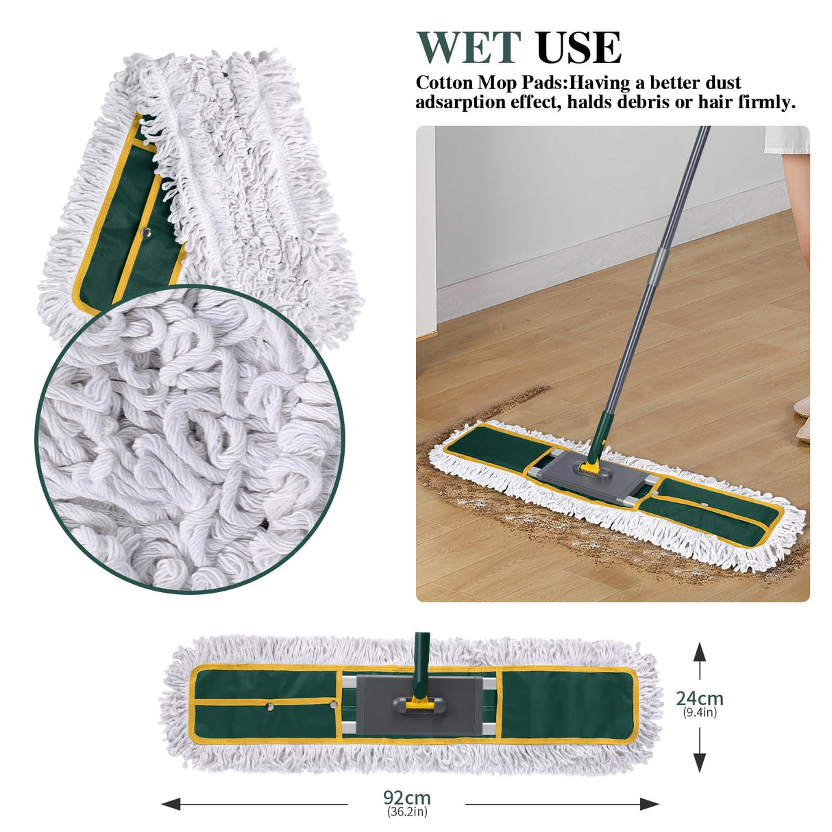 Masthome 36" Commercial Dust Mop, 60" Telescopic Handle Heavy Duty Floor Mop, Wet Dry Industrial Mop with 3 Reusable Pads for Hardwood Marble Laminate Tile, Home Gym Office Use