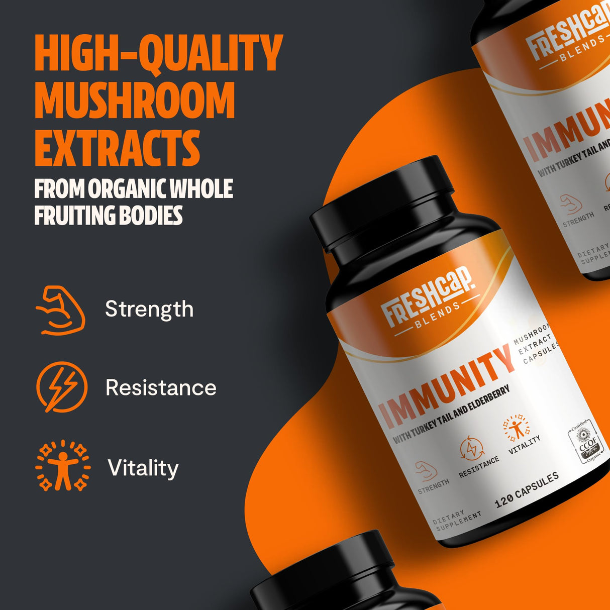 FreshCap 7-in-1 Immune Support Supplement - 5000mg Turkey Tail Mushroom Capsules, Immune Boosters for Adults, Immunity Boost Supplement, Elderberry Vitamin C and Zinc, Ayurveda (120 Capsules)