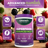 Greens+ Advanced Multi Wild Berry Superfood Powder, Organic Blend, Vegan, Non-GMO, Soy-Free, Dairy-Free, Gluten-Free, Dietary Supplement with Vitamins & Minerals, 9.4 oz