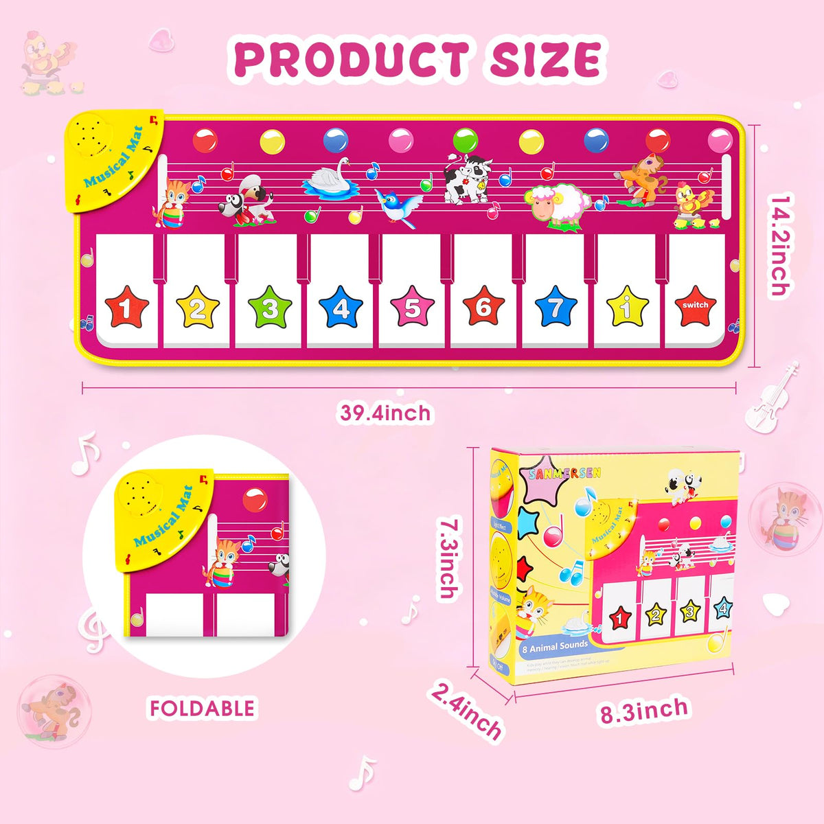 Floor Piano Mat, Toddler Girl Toys Musical Mat, 1 2 3 Year Old Girl Gifts