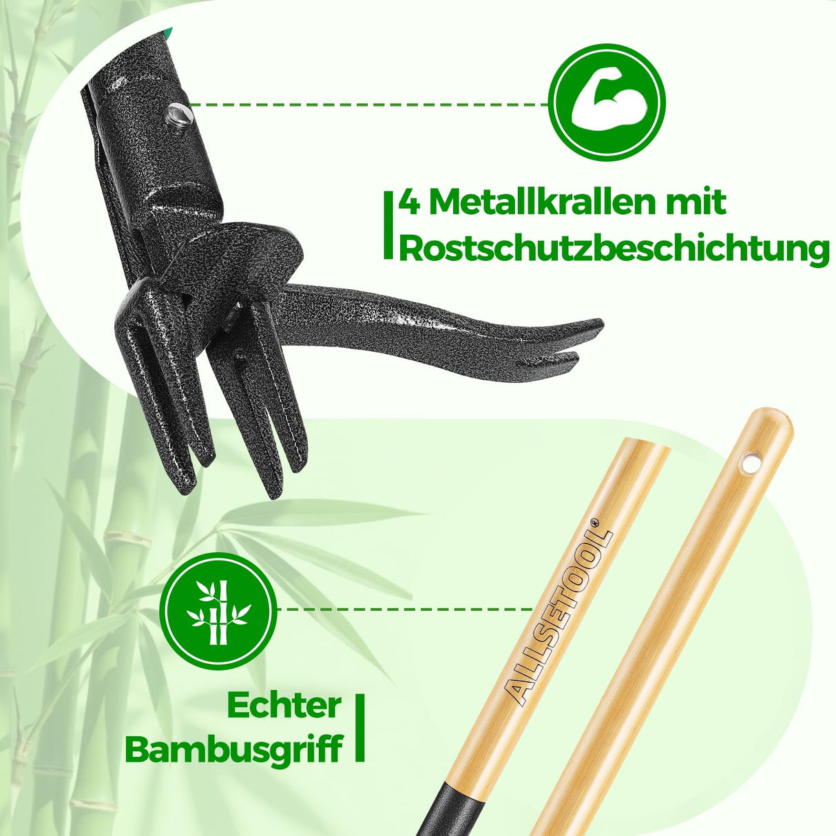 Allsetool Weed Puller Tool with 2 Weed Eject Feature, 43.7in Stand Up Dandelion Remover Tool, Real Bamboo Handle and Metal 4 Claw & Foot Pedal, Heavy Duty Garden Weeder