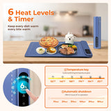 Compact Warming mat for Food, Touchscreen with 6-Temp & Timer Control, Foldable Food Warmer Mat for Coffee Tables, Breakfast Bars & Small Gatherings | Ideal Kitchen Gift (Graphene Heating, Blue)