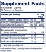 Vitanica Iron Extra, Iron Supplement Enhanced Absorption with Vitamin C 500mg, Methylfolate 400mcg, B12 Vitamin 500mcg, Calcium, Yellow Dock, Dandelion Root & Nettle Leaf Extract, Vegan, 60 Capsules