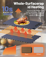 Food Warming Mat Electric Tray: YTLAD Silicone Heating Pad with 6 Level Adjustable Temperature and 5 Hours Timer & Family Lock, Foldable Food Warmers for Parties, Daily Use (Blue, 25.6" x 15.55")