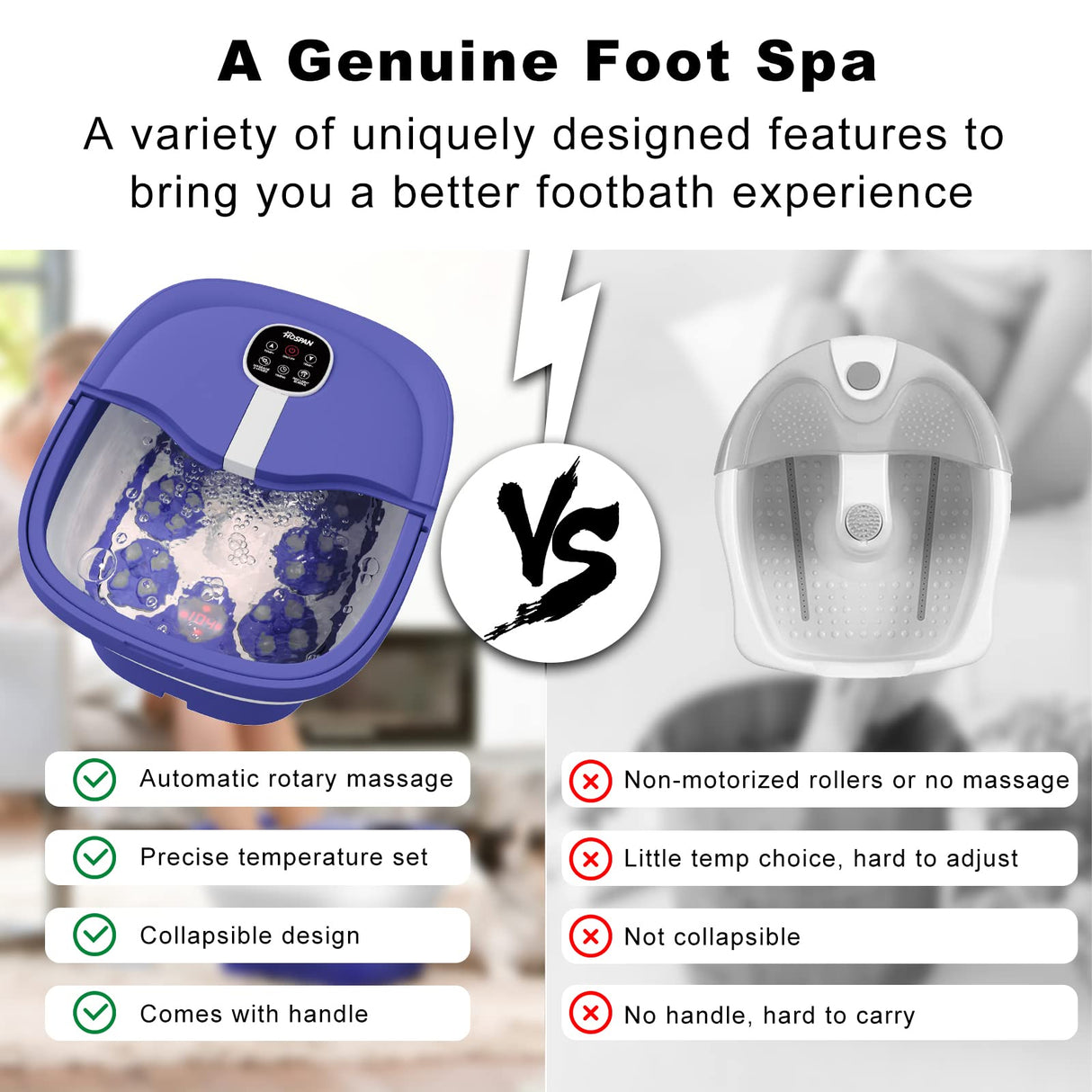 HOSPAN Collapsible Foot Spa Electric Rotary Massage, Foot Bath with Heat, Bubble, Remote, and 24 Motorized Shiatsu Massage Balls. Pedicure Foot Spa for Feet Stress Relief - FS02A