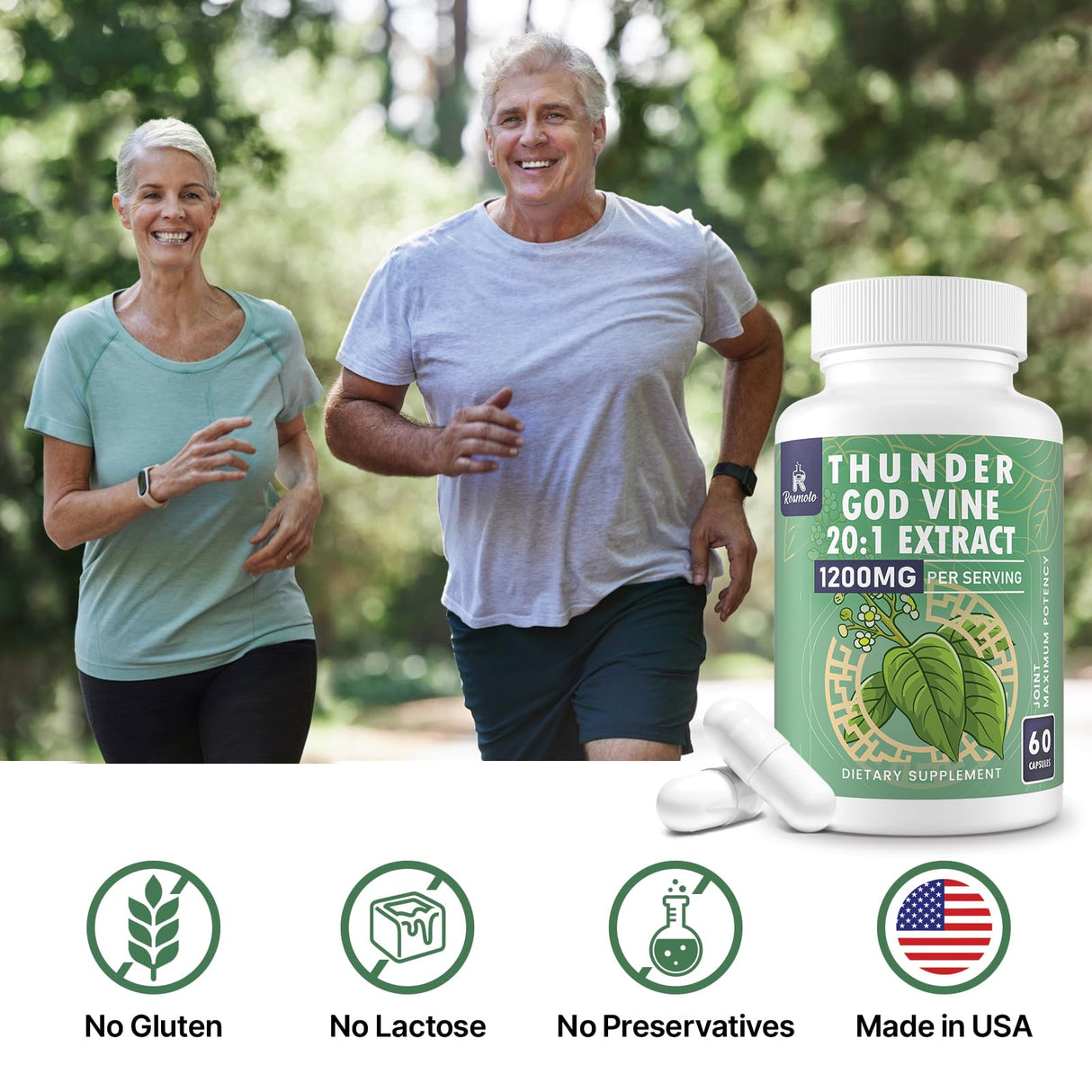 1200 MG Thunder God Vine Root Extract 20:1 Supplement, Tripterygium Wilfordii Herbal Supplement, Vegan Formula with Lei Gong Teng Extract, 120 Capsules